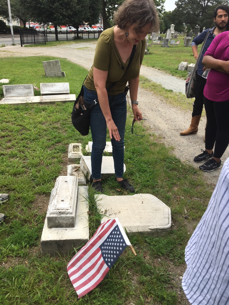 Anne Tait explaining the stories behind Trinity Cemetery grave sites, photo by Margie Butler