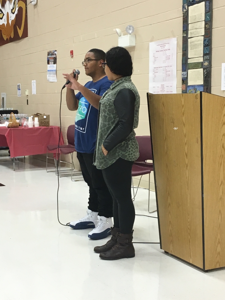 Albert and Oscarina presenting at Open House Night Alvarez High School. Photo by Margie Butler