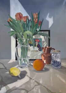 Painting of flowers and other still life objects