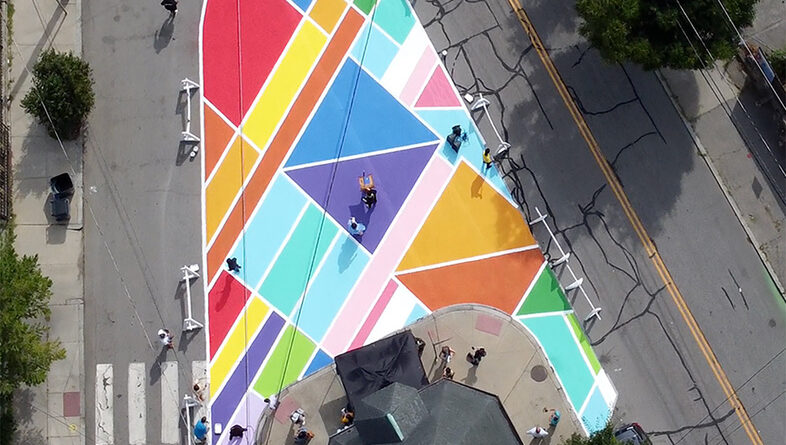 Drone photo of street painting
