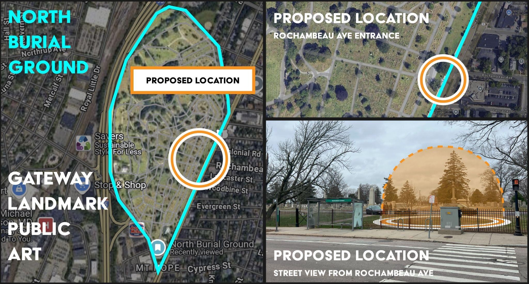 Maps of North Burial Ground from three elevations